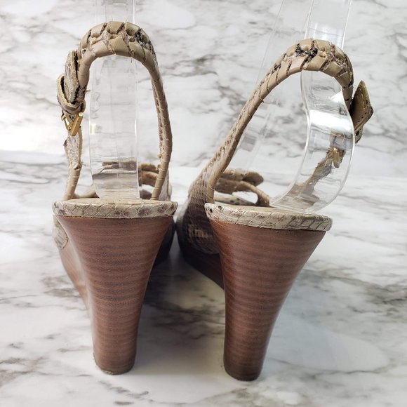 Jack Rogers Snake Skin Peep Toe Wedge Heels - Picture 5 of 6
